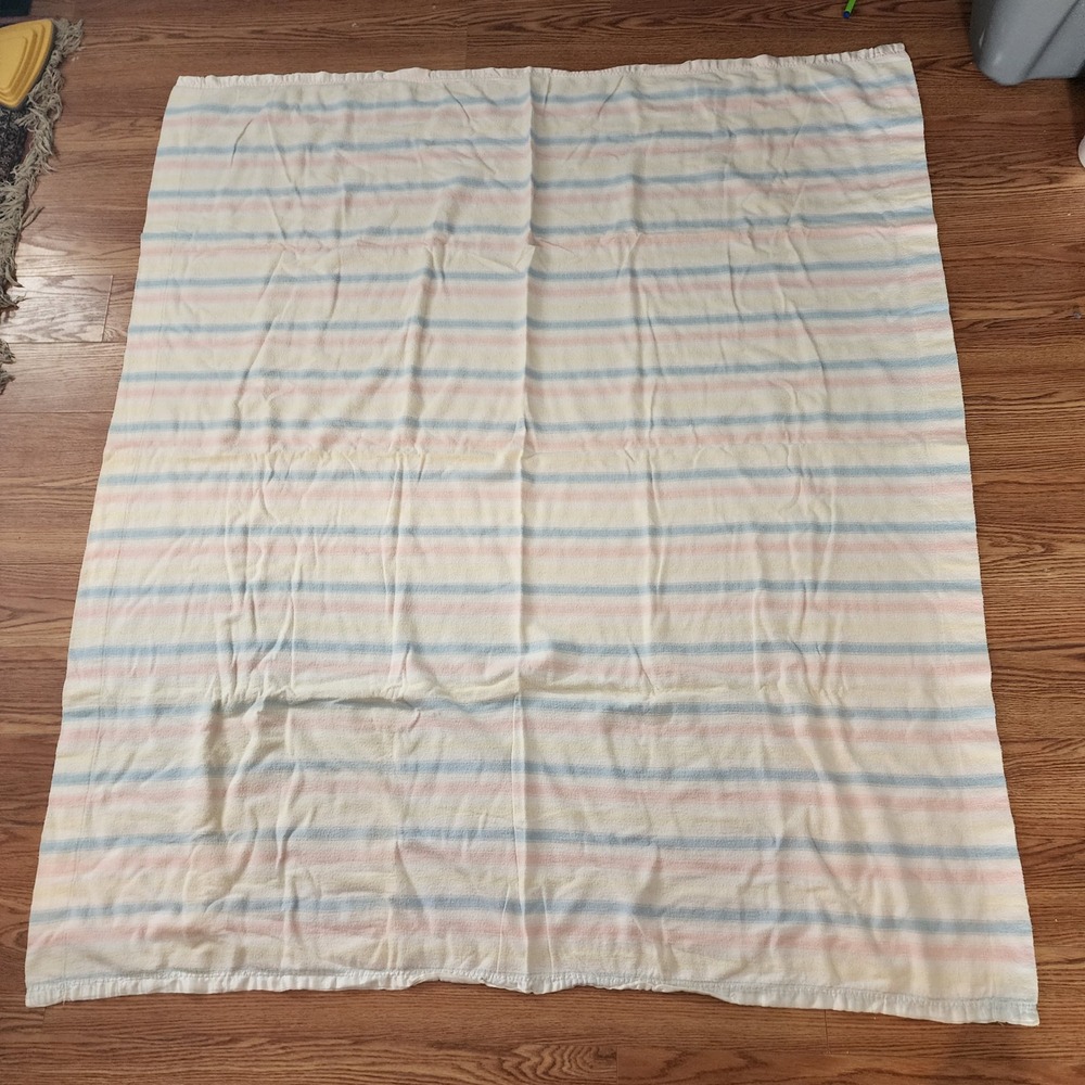 Pastel Stripe Baby Blanket Crib 70"x29" Soft Satin Trimmed‎ Cozy
